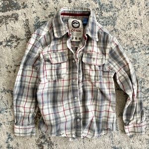 OKAIDI Grey Plaid flannel Button Down